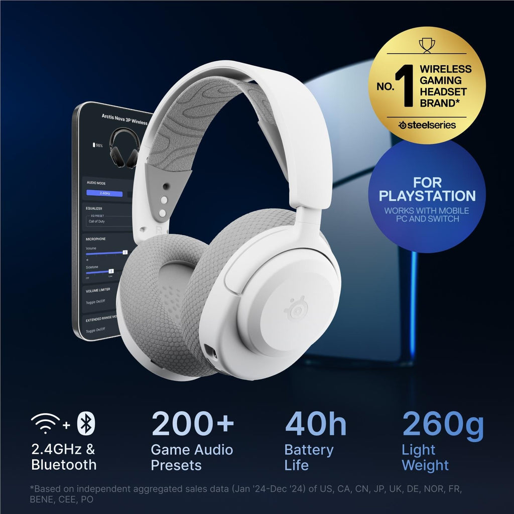 SteelSeries Arctis Nova 3P Wireless Multi-Platform Gaming Headset (White)