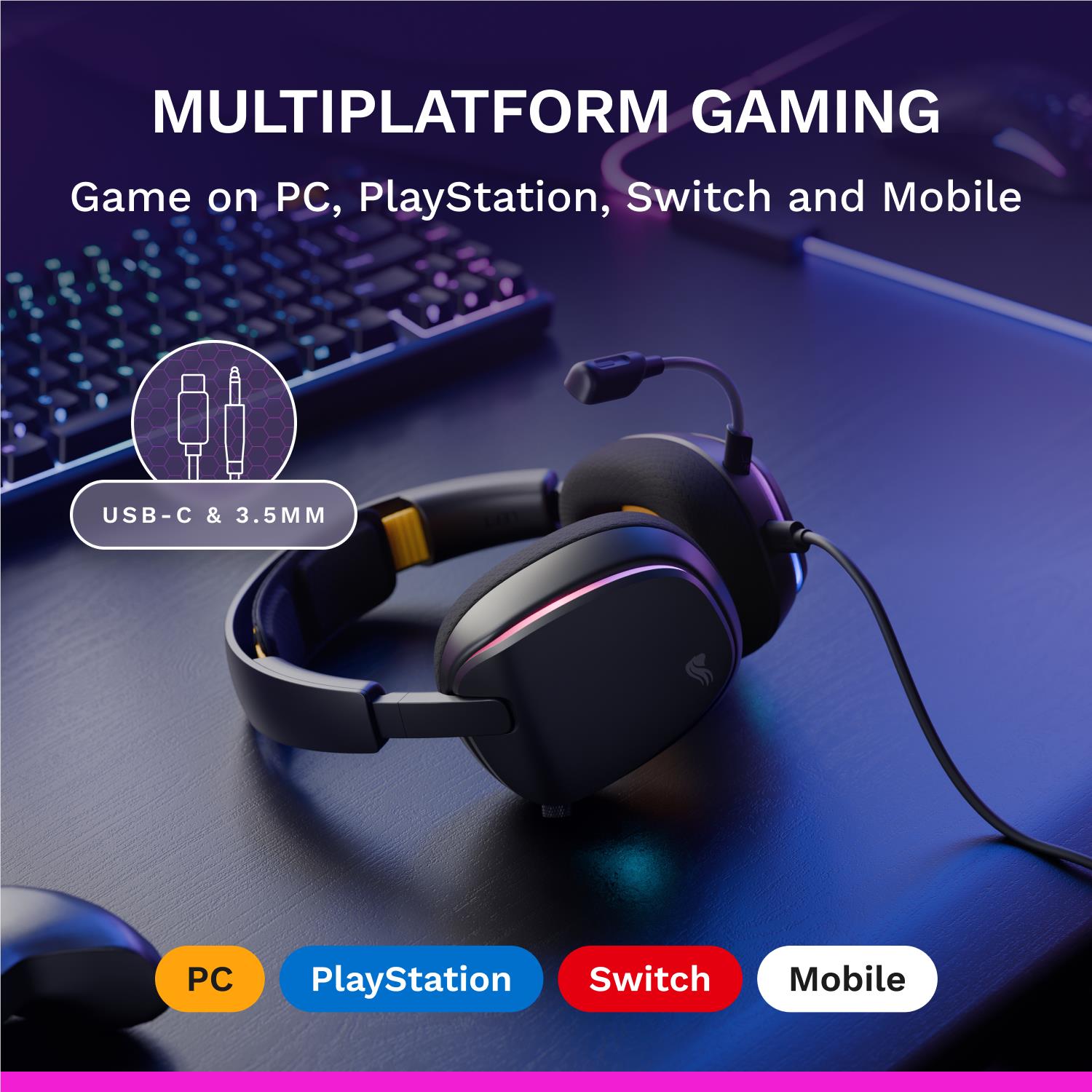 Glorious GHS Eternal RGB Stereo RGB Gaming Headset for PS5, PS4, Switch and PC (Black)